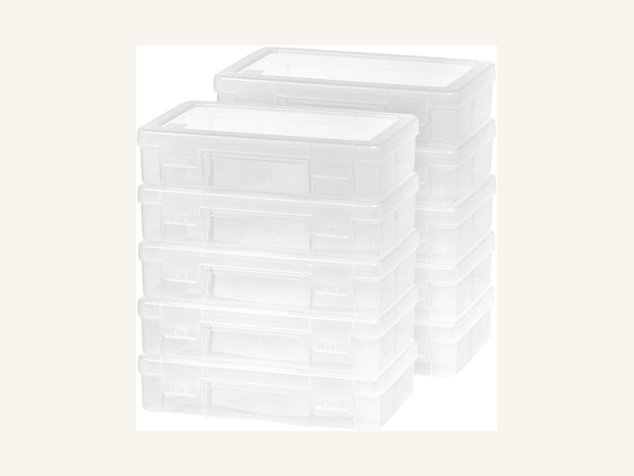 Clear stacking plastic cases for under-sink storage